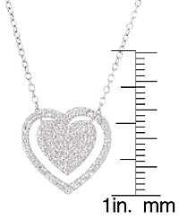 Cubic Zirconia Double Heart Necklace 18" in Silver Plate