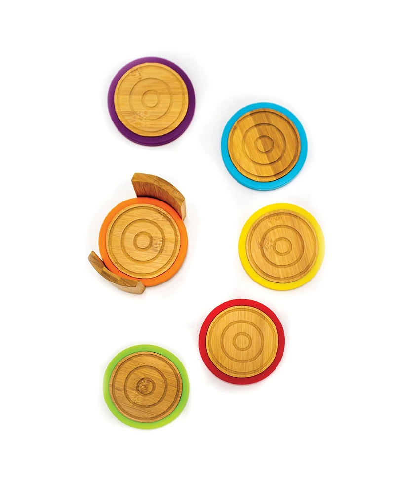 Bamboo 6 Piece Coaster Set with Silicone Rims