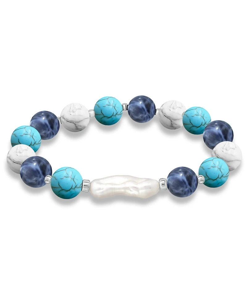 Genuine Stone Bead Biwa Pearl Stretch Bracelet