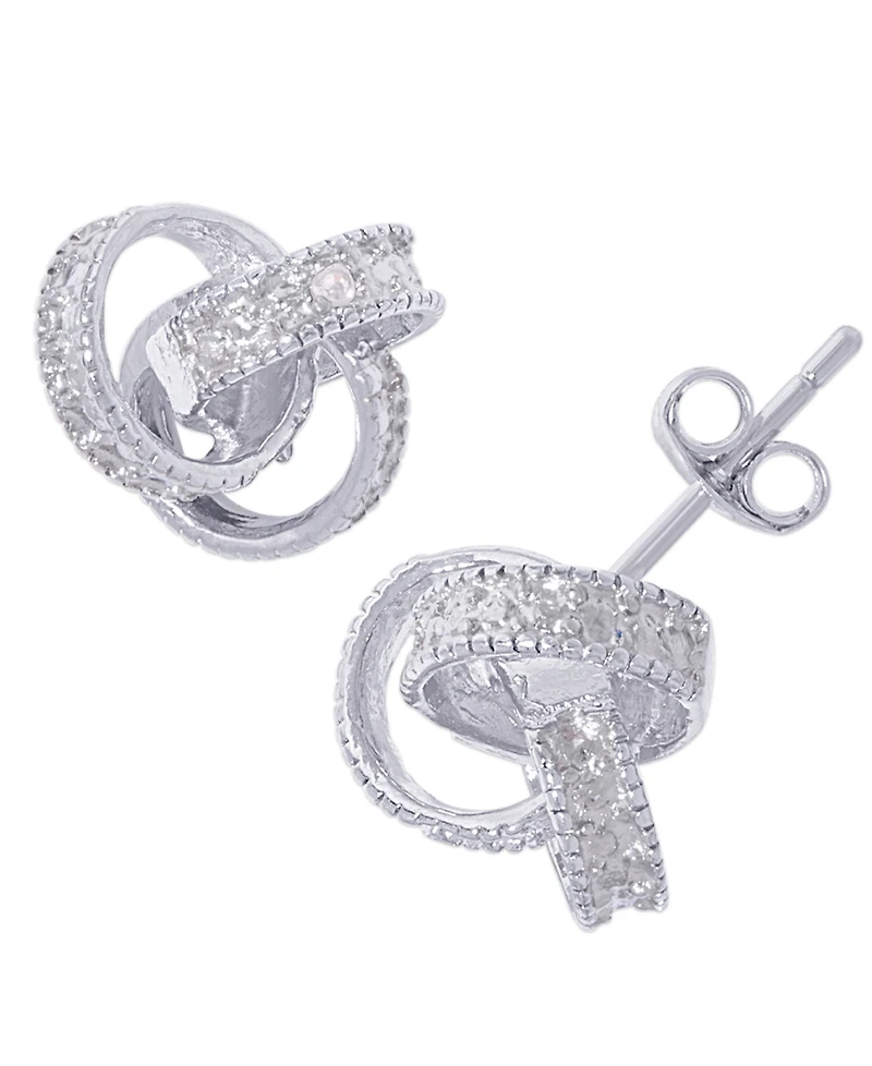 Diamond Accent Love Knot Stud Earrings in Silver or 14k Gold Plate