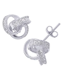 Diamond Accent Love Knot Stud Earrings in Silver or 14k Gold Plate