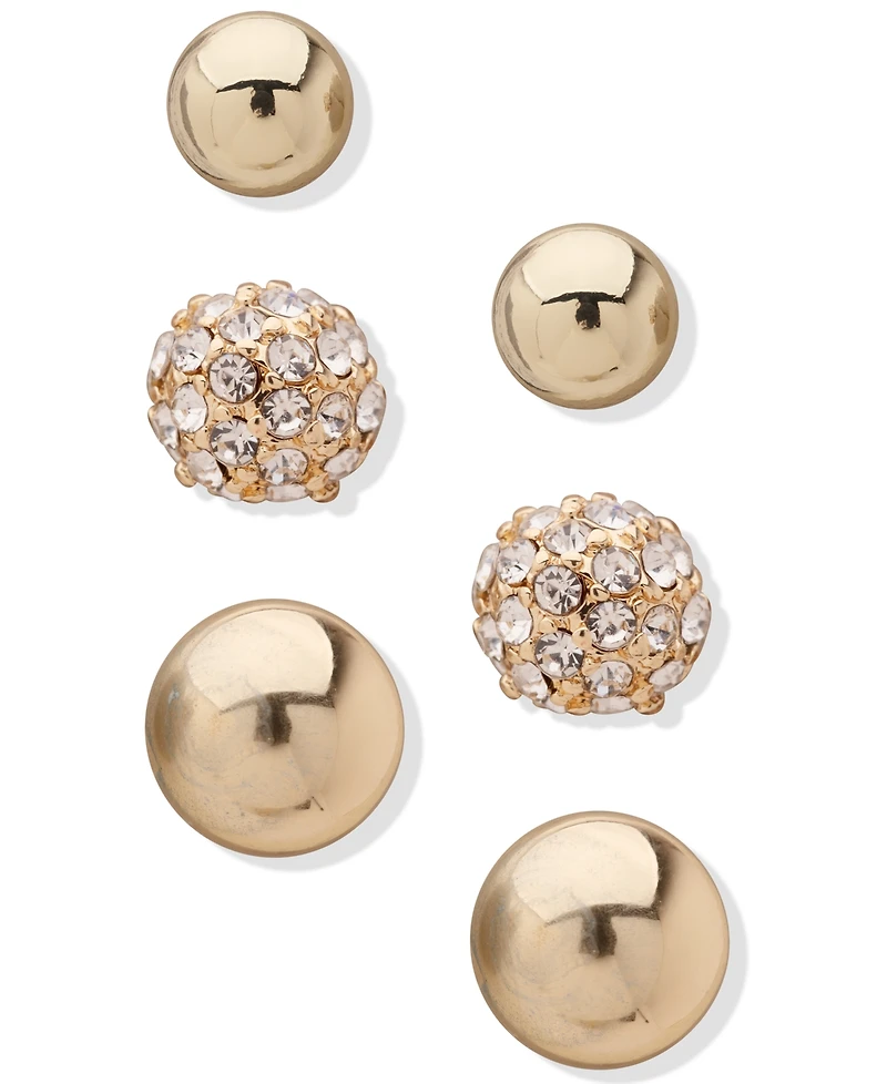 Anne Klein Gold-Tone 3-Pc. Set Pave Stud Earrings