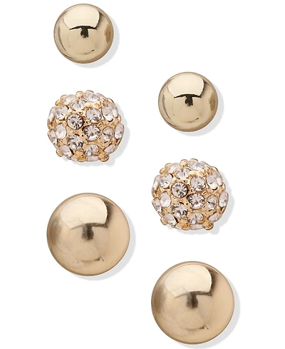 Anne Klein Gold-Tone 3-Pc. Set Pave Stud Earrings