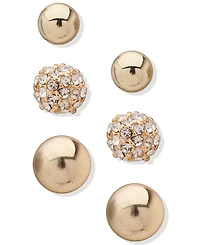 Anne Klein Gold-Tone 3-Pc. Set Pave Stud Earrings