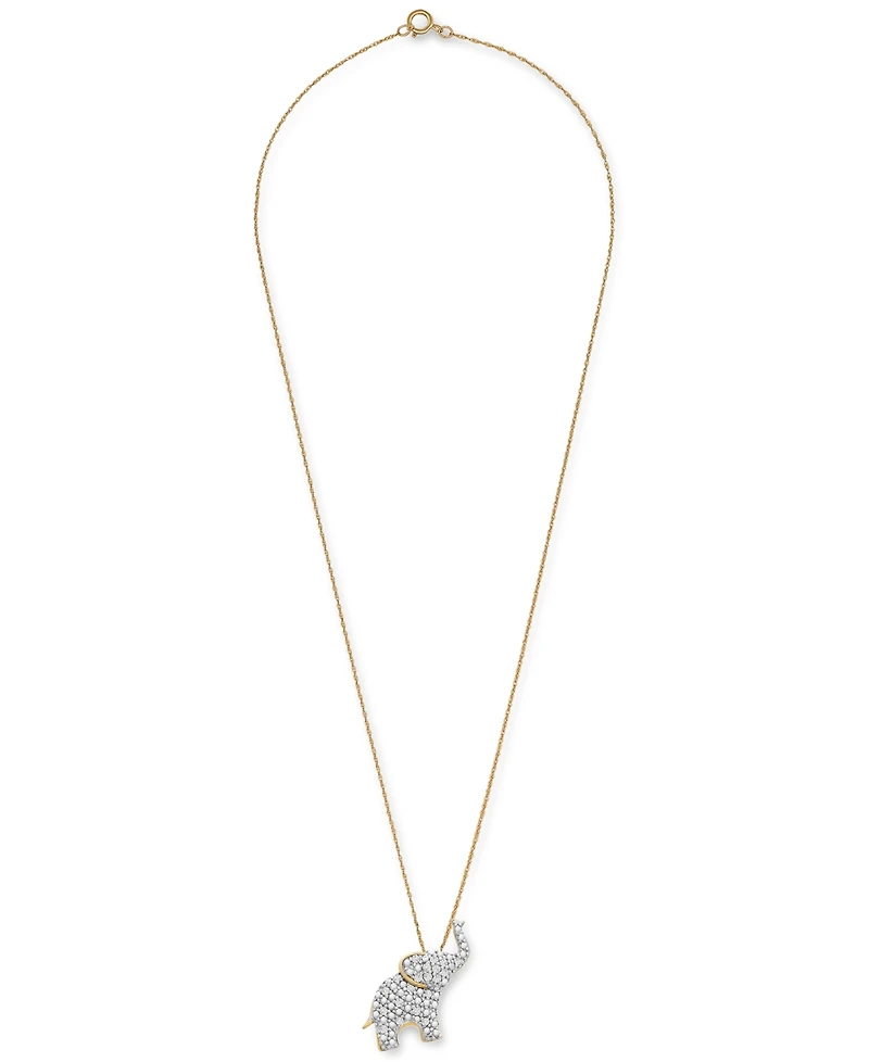 Wrapped Diamond Elephant 18" Pendant Necklace (1/10 ct. t.w.) in 10k Gold, Created for Macy's