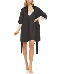 Flora by Nikrooz Kit Heart Lace Matte Charmeuse Wrap Robe
