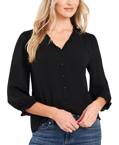 CeCe Women's Ruffled Button Front 3/4-Sleeve Blouse