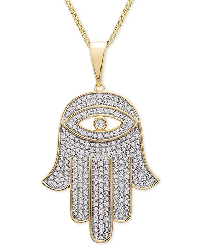 Men's Diamond Hamsa Hand 22" Pendant Necklace (1/4 ct. t.w.) 14k Gold-Plated Sterling Silver or