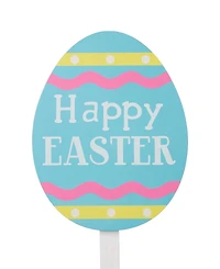Glitzhome Set of 3 15"H Wooden Easter Egg Yard Stake