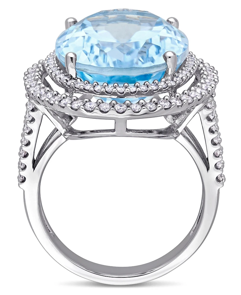 Blue Topaz (22 ct. t.w.) and Diamond (7/8 Double Halo Ring 14k White Gold