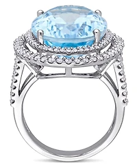 Blue Topaz (22 ct. t.w.) and Diamond (7/8 Double Halo Ring 14k White Gold