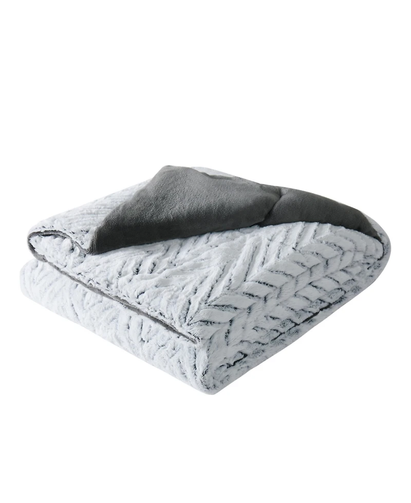 Christian Siriano Gray Chevron Luxury Faux-Fur Throw, 60" x 70"