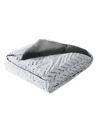 Christian Siriano Gray Chevron Luxury Faux-Fur Throw, 60" x 70"