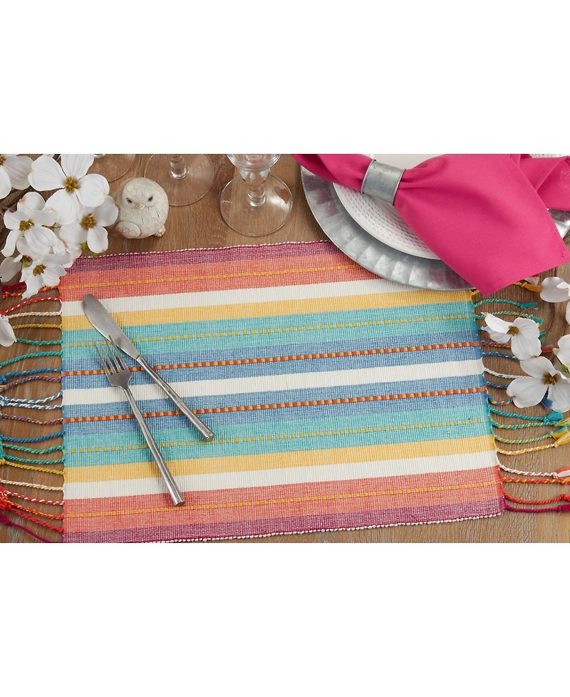 Saro Lifestyle Striped Design Dobby Placemats, Set of 4, 19" x 13"