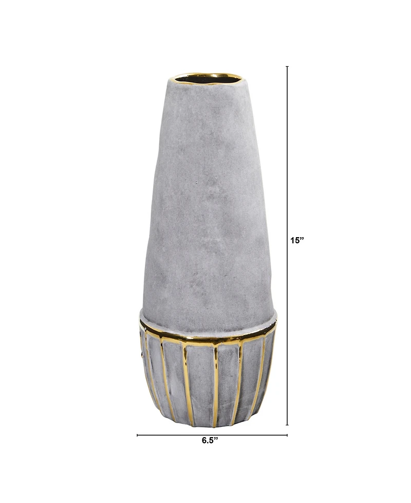 15" Regal Stone Decorative Vase with Gold-Tone Accents