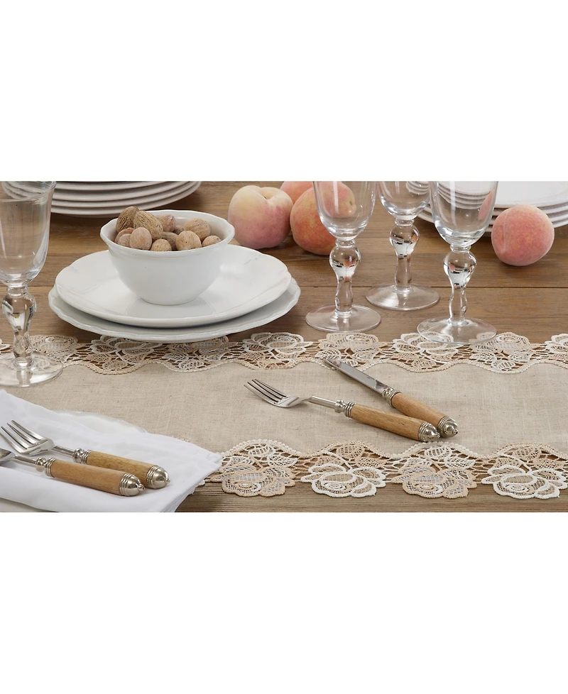 Saro Lifestyle Lace Table Runner with Rose Border Design, 72" x 16"