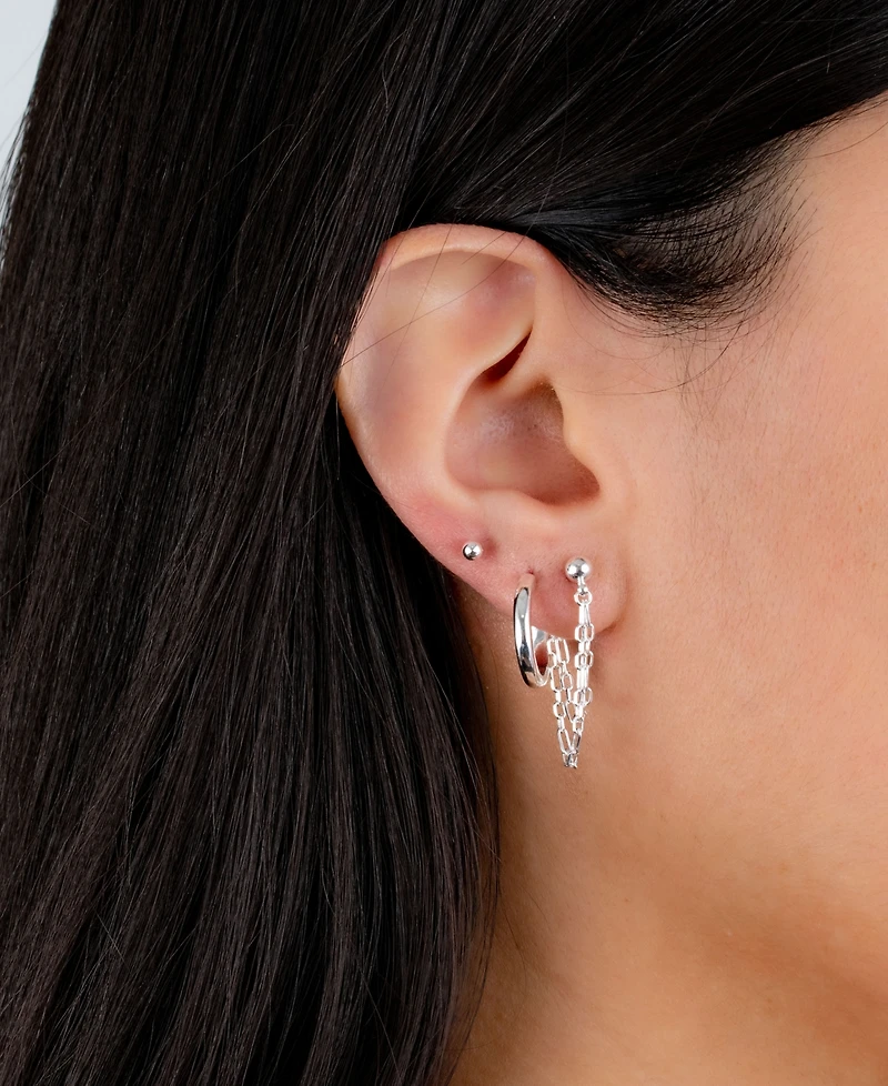 3pc Post Ball, Hoop and Chain Earring Set in Gold or Silver Plated