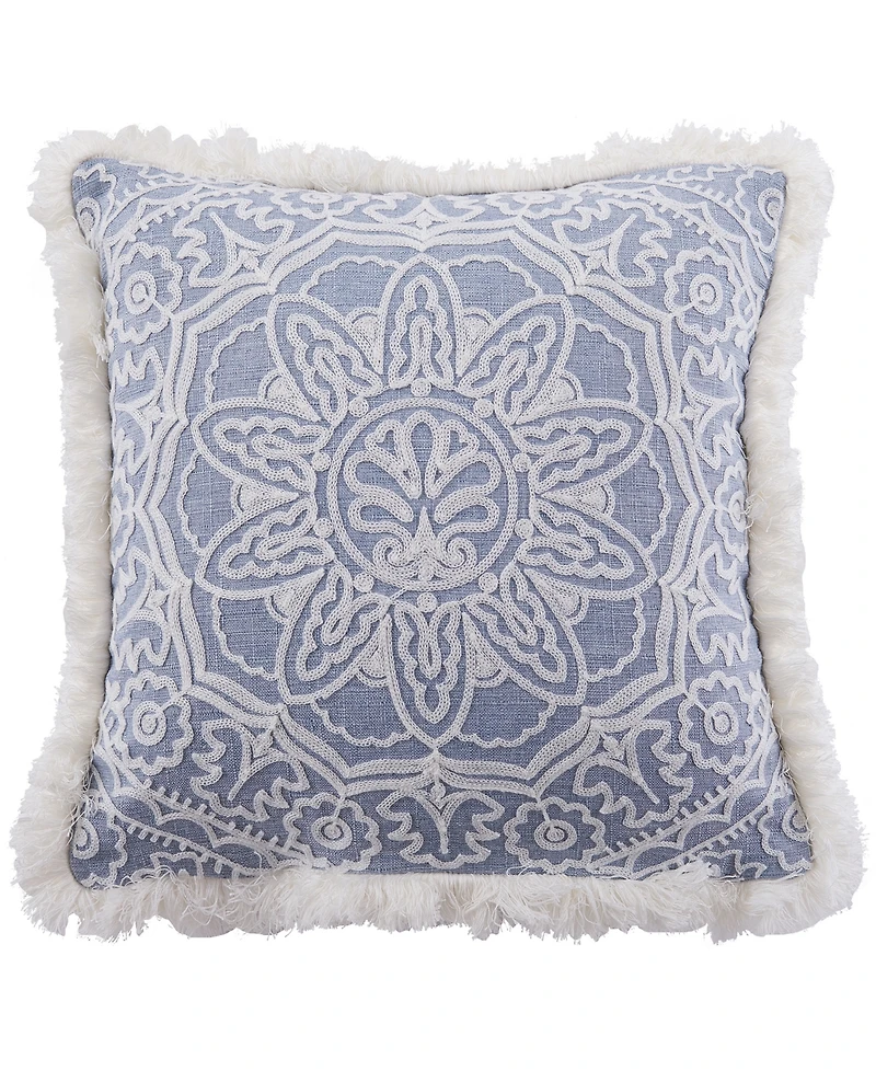 Levtex Bennett Fringe Embroidered Decorative Pillow, 18" x 18"