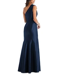 Alfred Sung Women's Bow One-Shoulder Satin Trumpet Gown