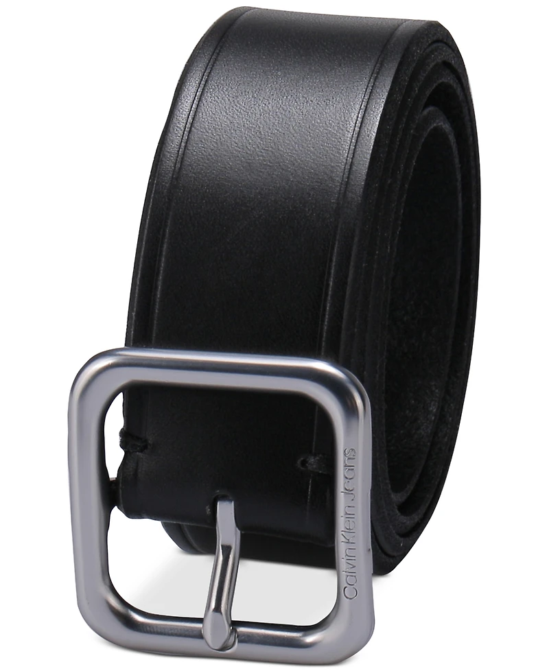 Calvin Klein Women's Square Center Bar Buckle Casual Leather Belt