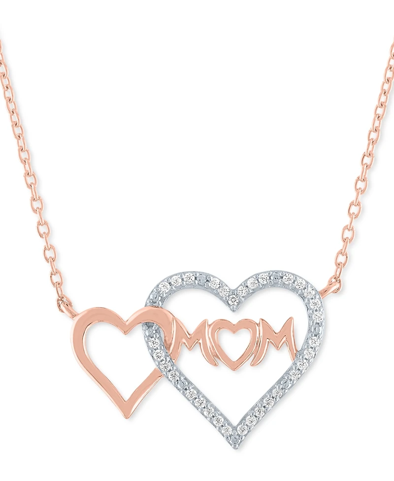 Diamond Double Heart Mom 18" Pendant Necklace (1/10 ct. t.w.) in 14k Rose Gold-Plated Sterling Silver