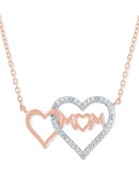 Diamond Double Heart Mom 18" Pendant Necklace (1/10 ct. t.w.) in 14k Rose Gold-Plated Sterling Silver