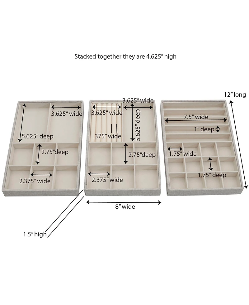 Household Essentials Stackable Jewelry Trays, Set of 3
