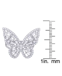Cubic Zirconia Baguette and Round Stone Butterfly Ring in Silver Plate