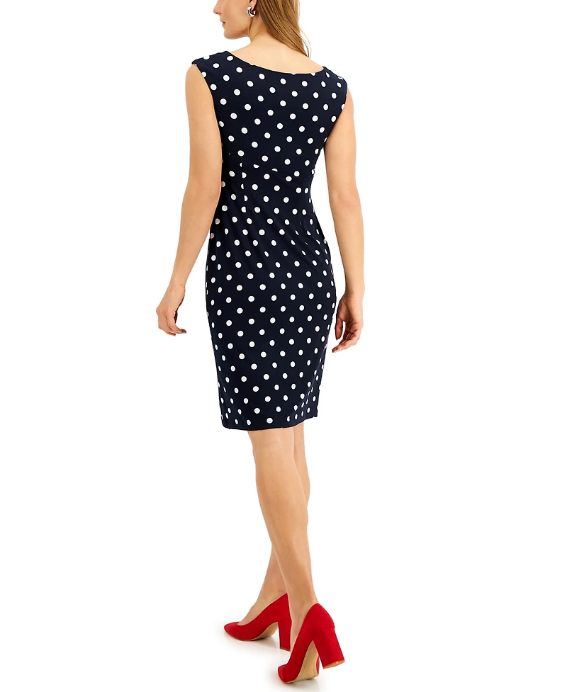 Connected Polka Dot Ruched Sheath Dress