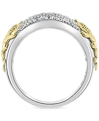 Effy Men's White Sapphire Lion Ring (1-3/8 ct. t.w.) in Sterling Silver & 14k Gold-Plate