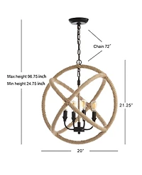 Soka 4-Light 20" Adjustable Globe, Rope Led Chandelier
