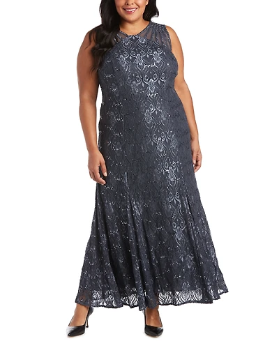 R & M Richards Plus Sequin Lace Gown