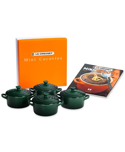 Le Creuset Set of 4 Mini Round Stoneware Cocottes with Recipe Booklet