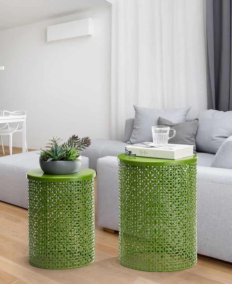 Glitzhome Multi-Functional Metal Garden Stool or Plant Stand Accent Table, Set of 2