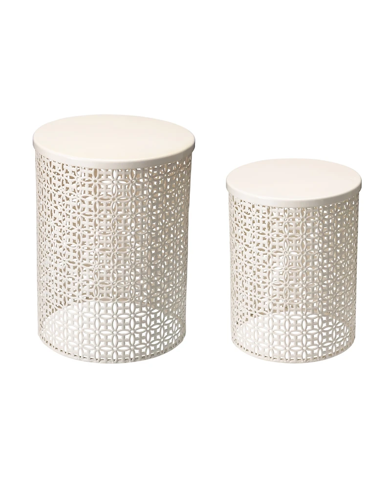 Glitzhome Multi-Functional Metal Garden Stool or Plant Stand Accent Table, Set of 2