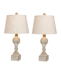 Fangio Lighting Distressed Sculpted Column Resin Table Lamps, Set of 2