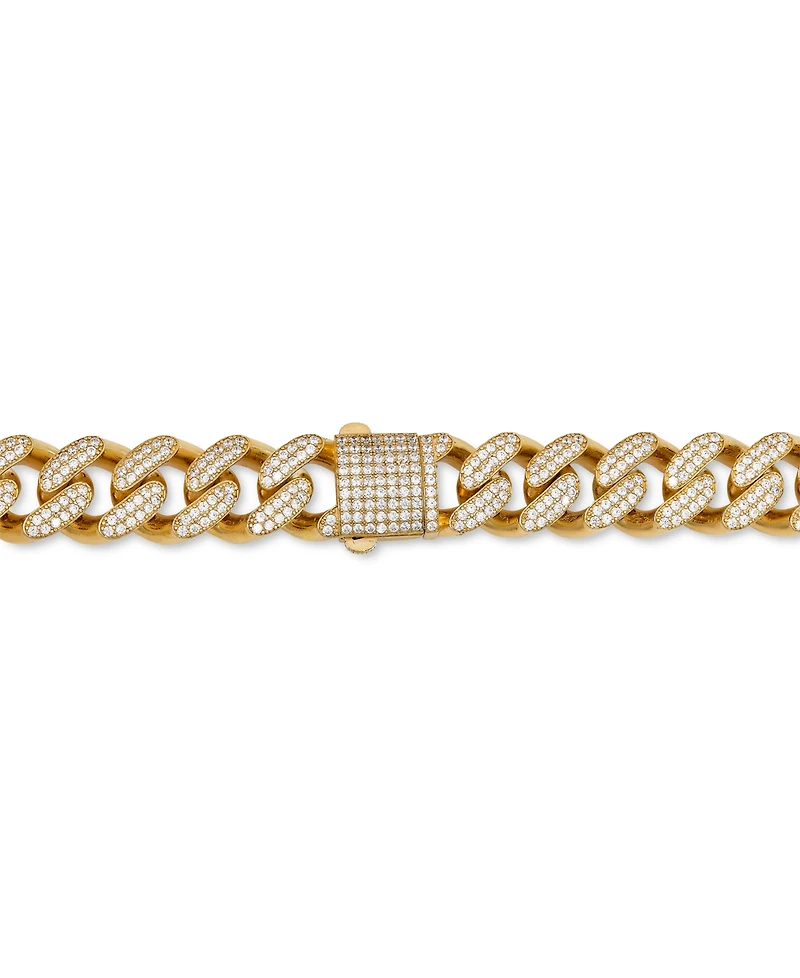 Men's Cubic Zirconia Curb Link 24" Chain Necklace in 24k Gold-Plated Sterling Silver