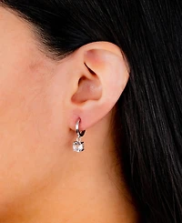 Fine Crystal 6mm Drop Hoop Earrings in Sterling Silver