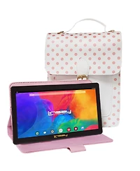New Linsay 7" Tablet Bundle with Sweet Pink Protective Pu Leather Case and Fashion Handbag with 64GB Storage Android 13