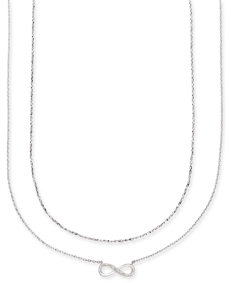 Unwritten Silver Plated Clear Cubic Zirconia Infinity Duo Necklace with Studded Second Chain