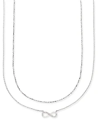Unwritten Silver Plated Clear Cubic Zirconia Infinity Duo Necklace with Studded Second Chain