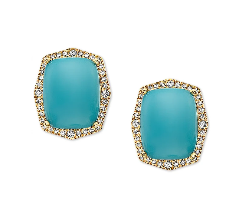 Effy Turquoise (10x8mm) & Diamond (1/4 ct. t.w.) Stud Earrings in 14k Gold