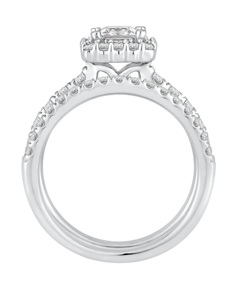 Gia Certified Diamond Princess Halo Bridal Set (1 1/2 ct. t.w.) in 14K White Gold