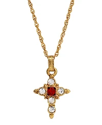 14K Gold Dipped Dark Red and Crystal Cross Pendant Necklace