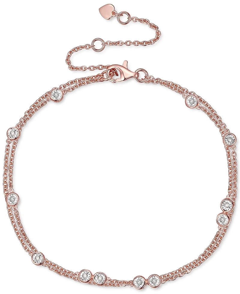 Diamond Bezel Multi-Layer Chain Bracelet (1/10 ct. t.w.) in Sterling Silver, 14k Gold-Plated Sterling Silver or 14k Rose Gold-Plated Sterling Silver
