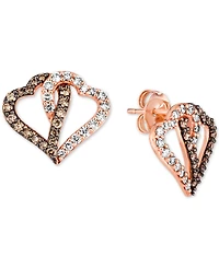 Le Vian Chocolate Diamond (3/8 ct. t.w.) & Nude Interlocking Heart Stud Earrings 14k Rose, Yellow or White Gold