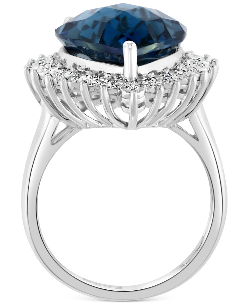 Effy London Blue Topaz (12-3/4 ct. t.w.) & Diamond (1/5 ct. t.w.) Ring in 14k White Gold