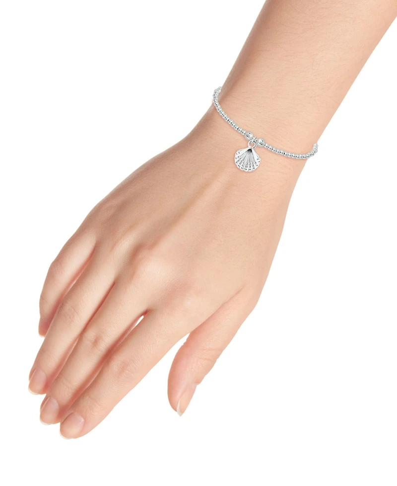 Bead Sea Shell Charm Bracelet in Silver Plate