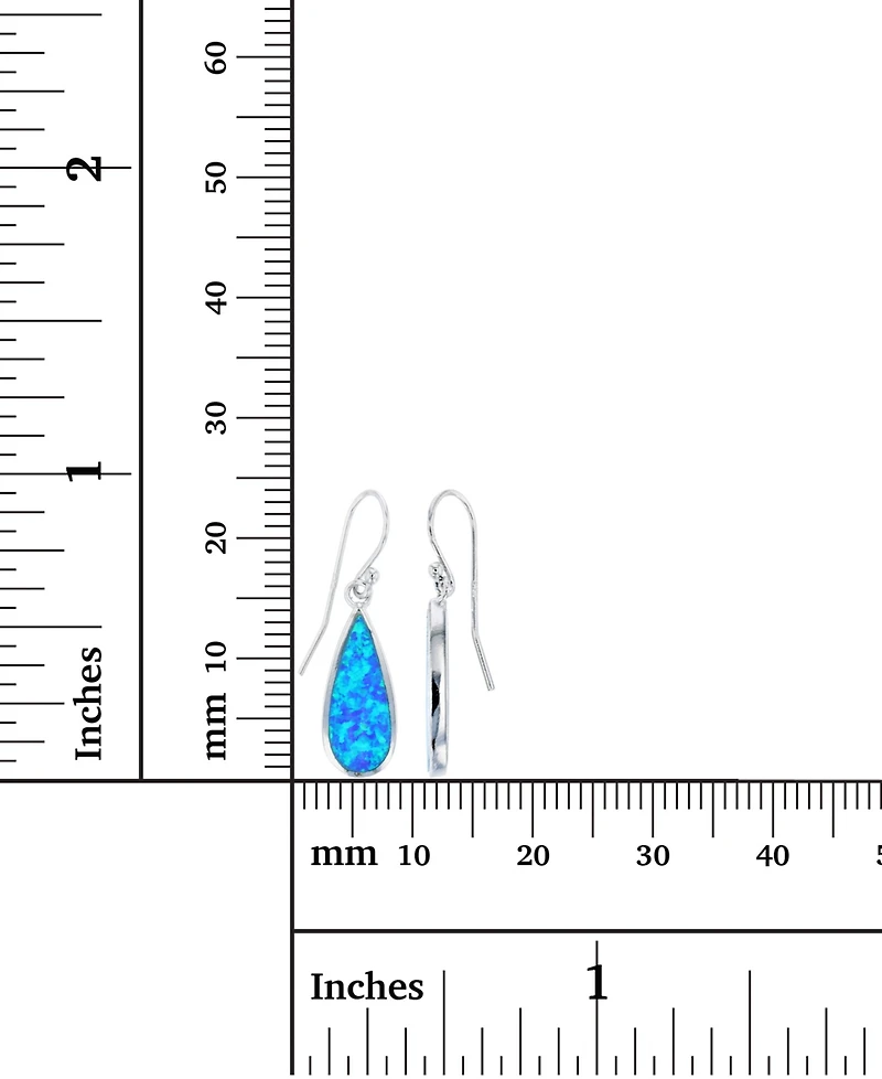 Lab-Created Blue Opal Inlay Teardrop Drop Earrings in Sterling Silver