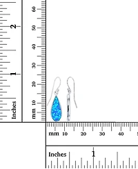 Lab-Created Blue Opal Inlay Teardrop Drop Earrings in Sterling Silver